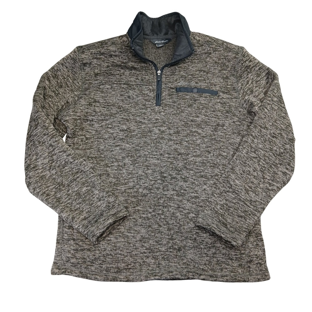 Eddie Bauer‎ Mens Quarter Zip Fleece Pullover Marled Olive Green EMJ15045 Size M